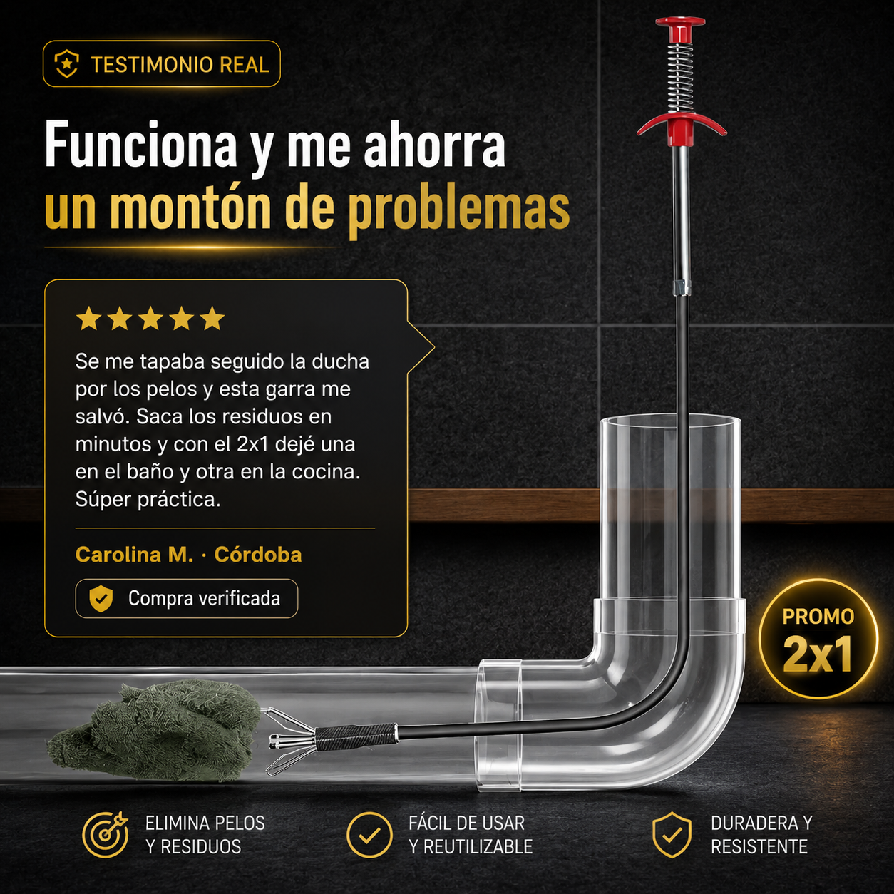 Testimonio garra flexible destapa ca&ntilde;er&iacute;as